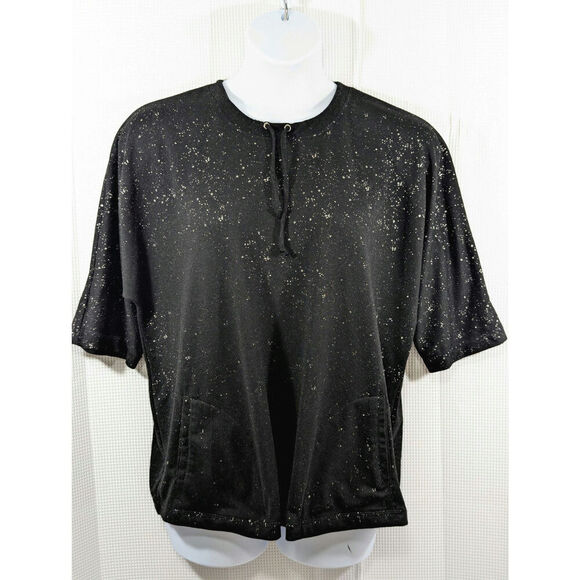 CHICO'S WEEKENDS! BLACK STAR DUSTED DRAWSTRING NECK SWEATSHIRT, TOP! SZ 14/16 - Picture 2 of 8